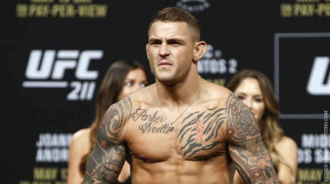 Photo of Dustin Poirier in face off.